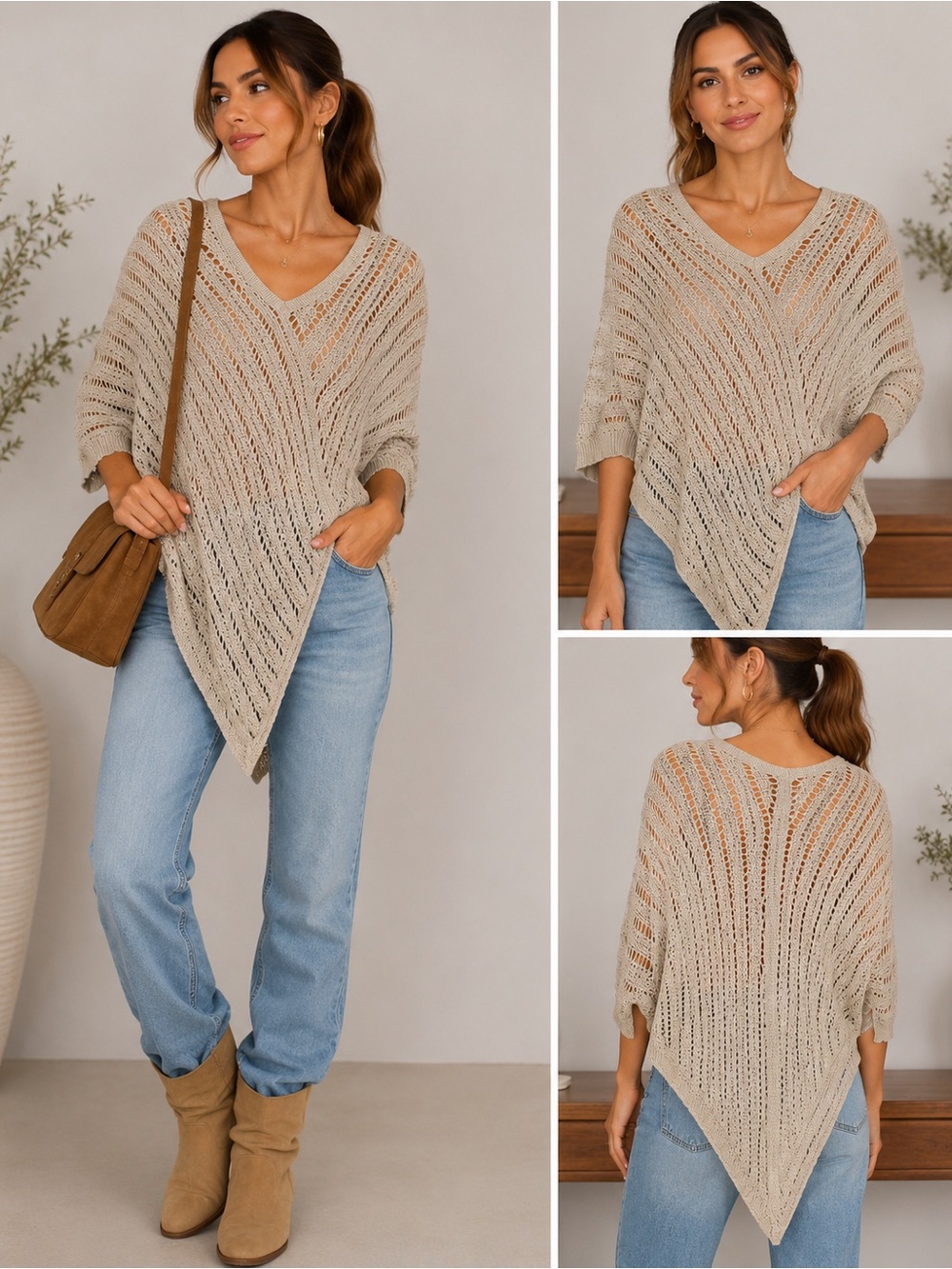 Wooden Ships by Paola Buendia Open Knit Poncho Sweater 🤎